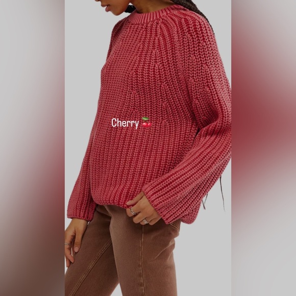 𝓯𝓹 Free People ~ Take Me Home Cotton Sweater in 🍒 Cherry - Picture 3 of 15
